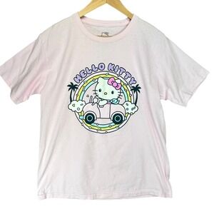 Hello‎ Kitty Women's T-Shirt Pink Car Graphic Print Sanrio Medium